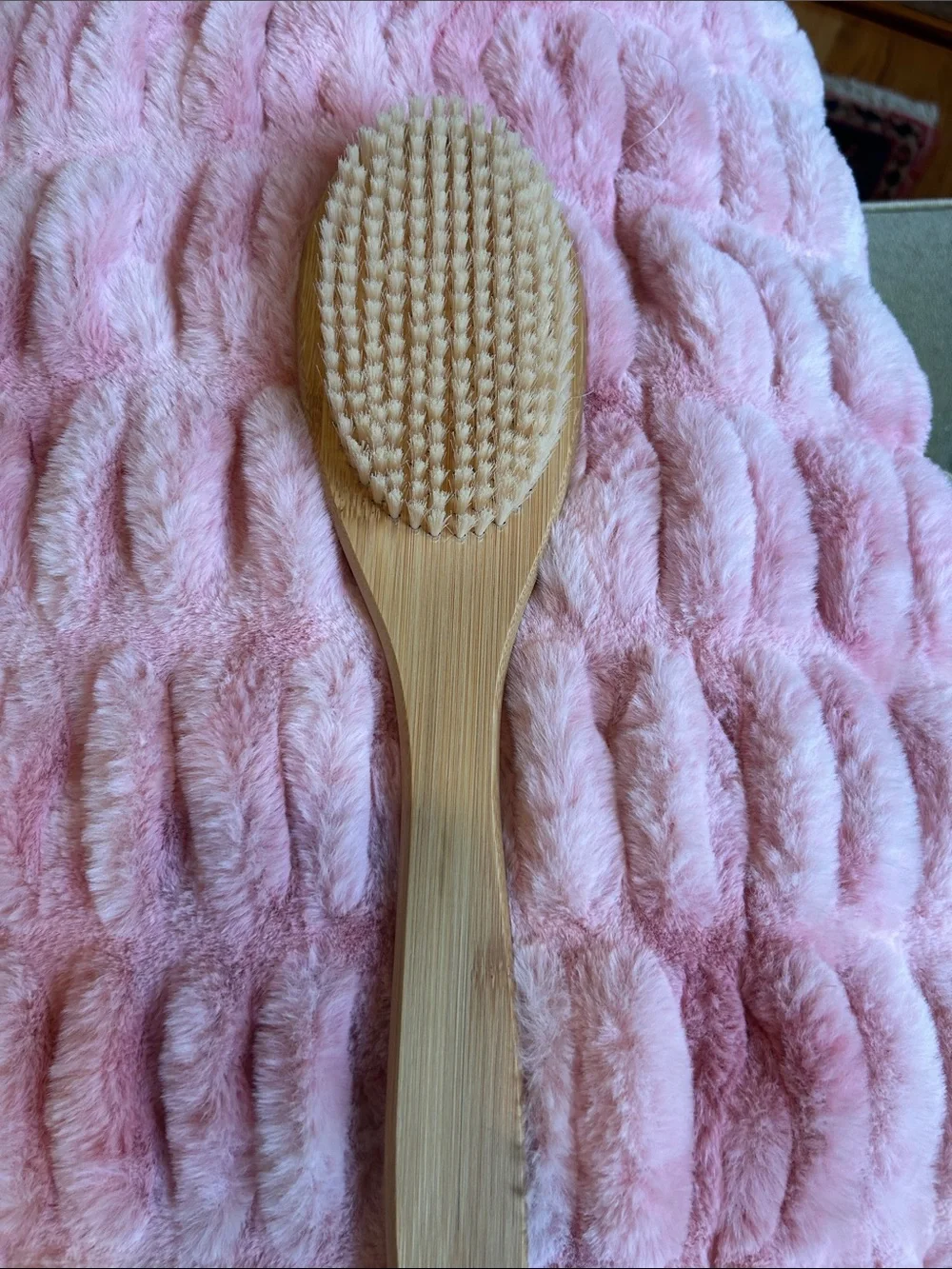 Bath Body Brush with soft Nylon Bristles & Long Bamboo Handle & Rope to Hang;NWT